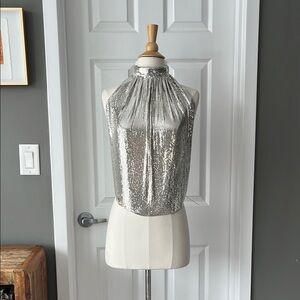Whiting & Davis vintage silver metal mesh chainmail halter top